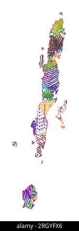 Carte de style enfant des îles Andaman. Polygones dessinés à la main en forme d'îles Andaman. Illustration vectorielle. Illustration de Vecteur