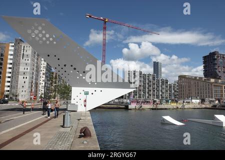 La Tour de voile, Aarhus docklands, Danemark. Banque D'Images