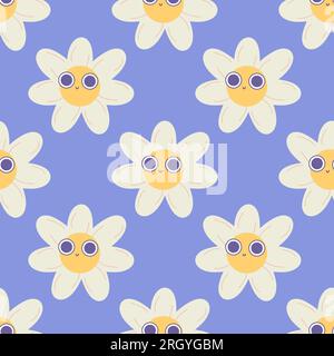 Motif Marguerite groovy sans couture. style tshirt, années 70 Illustration de Vecteur