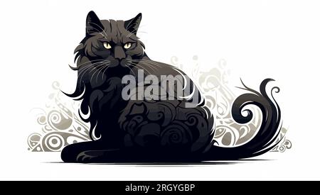 Aquarelle dessinant un chat. Image abstraite de chat noir mignon. Illustration vectorielle. Illustration de Vecteur