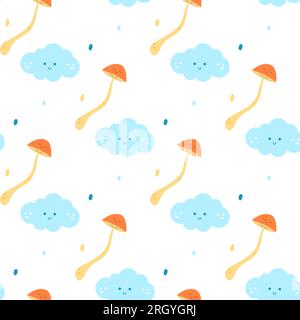 Motif arc-en-ciel de nuages d'étoiles de mer de bébé groovy sans couture Illustration de Vecteur