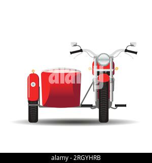 Moto rouge avec side-car, vue de face. Vecteur. Illustration de Vecteur