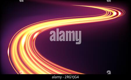 Effet de flou de mouvement d'exposition longue durée de l'illustration vectorielle des traînées de lumière dorée Illustration de Vecteur