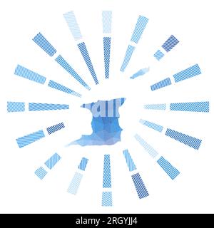 Trinidad et Tobago Sunburst. Rayons rayés poly bas et carte du pays. Charmante illustration vectorielle. Illustration de Vecteur
