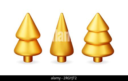 Ensemble 3D de sapin de Noël abstrait en or Illustration de Vecteur