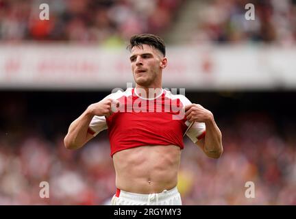 Le Declan Rice d'Arsenal lors du match de Premier League à l'Emirates Stadium de Londres. Date de la photo : Samedi 12 août 2023. Banque D'Images