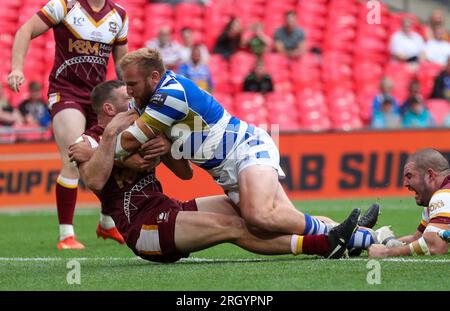 Halifax, Royaume-Uni. 12 août 2023. Essayez Brandon Moore Halifax *** lors du match de championnat Betfred entre les Panthers de Halifax et les Featherstone Rovers au Shay Stadium, Halifax, Royaume-Uni, le 6 août 2023. Photo de Simon Hall. Usage éditorial uniquement, licence requise pour un usage commercial. Aucune utilisation dans les Paris, les jeux ou les publications d'un seul club/ligue/joueur. Crédit : UK Sports pics Ltd/Alamy Live News Banque D'Images