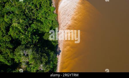 Les rivières Amazone en saison estivale présentent des plages de sable blanc, des plages amazoniennes qui ne sont pas communes dans de nombreux endroits, seulement en Amazonie Banque D'Images