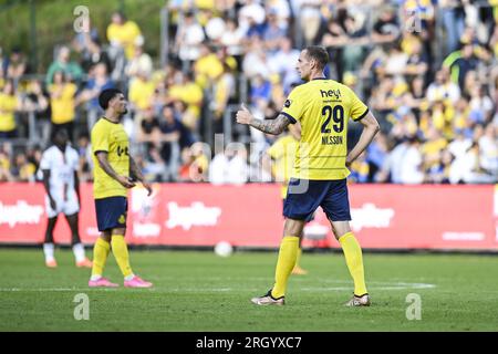 Bruxelles, Belgique. 12 août 2023. Gustaf Nilsson de l'Union photographié lors d'un match de football entre la Royale Union Saint-Gilloise et l'OH Leuven, le samedi 12 août 2023 à Bruxelles, le jour 3/30 de la première division du championnat belge 'Jupiler Pro League' 2023-2024. BELGA PHOTO TOM GOYVAERTS crédit : Belga News Agency/Alamy Live News Banque D'Images