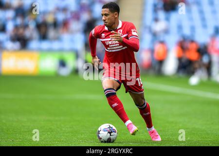 Coventry le samedi 12 août 2023. Samuel Silvera (18 Middlesborough) lors du Sky Bet Championship Match entre Coventry City et Middlesbrough au Coventry Building Society Arena, Coventry le samedi 12 août 2023. (Photo : Kevin Hodgson | MI News) crédit : MI News & Sport / Alamy Live News Banque D'Images