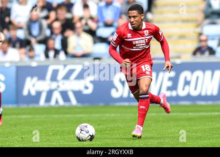 Coventry le samedi 12 août 2023. Samuel Silvera (18 Middlesborough) avance lors du Sky Bet Championship Match entre Coventry City et Middlesbrough au Coventry Building Society Arena, Coventry le samedi 12 août 2023. (Photo : Kevin Hodgson | MI News) crédit : MI News & Sport / Alamy Live News Banque D'Images