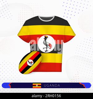 Maillot de rugby de l'Ouganda avec ballon de rugby de l'Ouganda sur fond sportif abstrait. Motif jersey. Illustration de Vecteur
