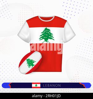 Maillot de rugby Liban avec ballon de rugby du Liban sur fond sportif abstrait. Motif jersey. Illustration de Vecteur