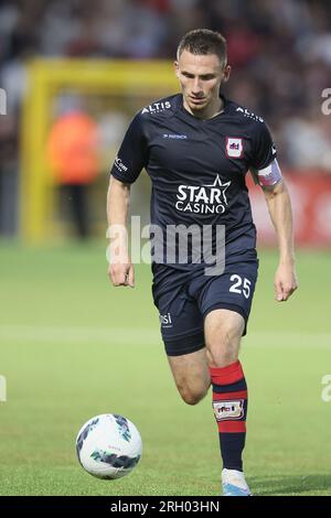 Liège, Belgique. 12 août 2023. Jonathan d'ostilio de Liège photographié en action lors d'un match de football entre le RFC Liège et Dender EH, samedi 12 août 2023 à Liège, le jour 1/30 de la 2023-2024 'Challenger Pro League' deuxième division du championnat belge. BELGA PHOTO BRUNO FAHY crédit : Belga News Agency/Alamy Live News Banque D'Images