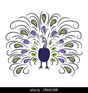 Paon dessiné à la main isolé sur fond blanc. Illustration vectorielle. Illustration de Vecteur