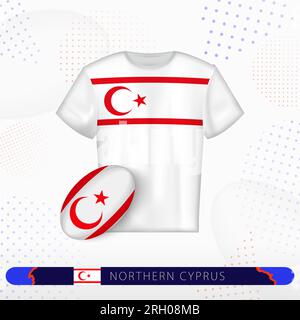 Maillot de rugby Chypre du Nord avec ballon de rugby de Chypre du Nord sur fond sportif abstrait. Motif jersey. Illustration de Vecteur