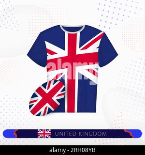 Maillot de rugby du Royaume-Uni avec ballon de rugby du Royaume-Uni sur fond sportif abstrait. Motif jersey. Illustration de Vecteur