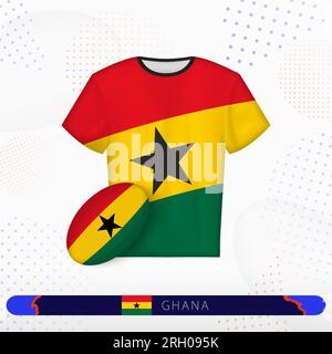 Maillot de rugby Ghana avec ballon de rugby du Ghana sur fond sportif abstrait. Motif jersey. Illustration de Vecteur