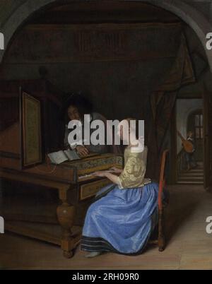 Une jeune femme jouant un clavecin à un jeune homme 1659 par Jan Steen Banque D'Images