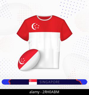 Maillot de rugby Singapour avec ballon de rugby de Singapour sur fond sportif abstrait. Motif jersey. Illustration de Vecteur