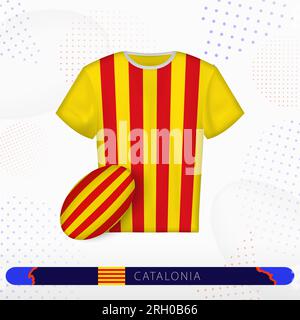 Maillot de rugby Catalogne avec ballon de rugby de Catalogne sur fond sportif abstrait. Motif jersey. Illustration de Vecteur