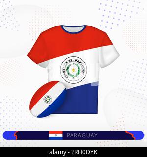 Maillot de rugby Paraguay avec ballon de rugby du Paraguay sur fond sportif abstrait. Motif jersey. Illustration de Vecteur