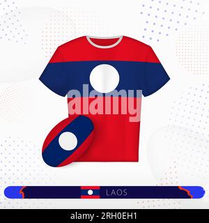 Maillot de rugby Laos avec ballon de rugby du Laos sur fond sportif abstrait. Motif jersey. Illustration de Vecteur