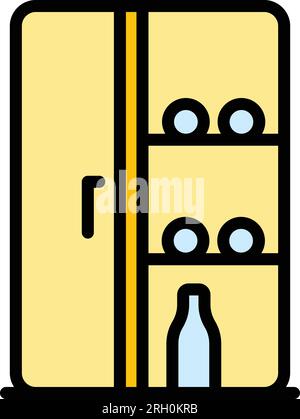 Vecteur de contour d'icône d'armoire à vin de réfrigérateur. Étagère en bois. Couleur de barre intérieure plate Illustration de Vecteur