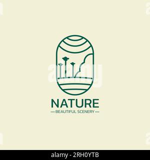 Logo de ligne formant un paysage d'arbres et de collines. Illustration de Vecteur