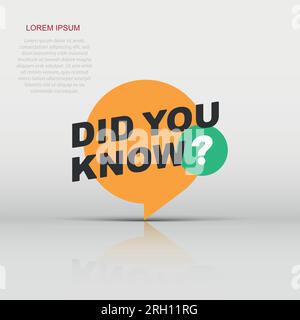 Saviez-vous icône dans le style plat. Bannière faits intéressants illustration vectorielle sur fond isolé. Concept commercial du signe d'explication. Illustration de Vecteur