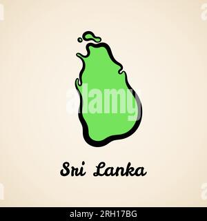 Carte simplifiée verte du Sri Lanka avec contour noir. Illustration de Vecteur