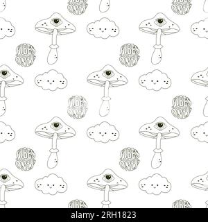 Patter de champignons linéaire groovy sans couture. Illustration vectorielle Illustration de Vecteur