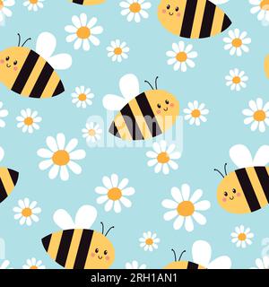 Motif sans couture mignon abeille. Fond enfantin avec abeille et Marguerite. Illustration vectorielle. Illustration de Vecteur