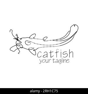 Illustration vectorielle de logo Catfish. Logo vintage avec style icône de dessin de ligne. Illustration de Vecteur