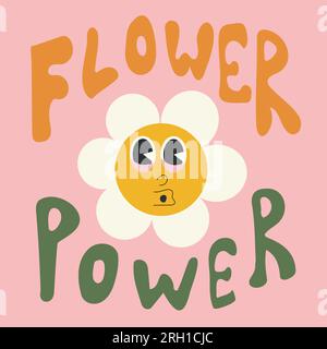 puissance florale groovy rétro des années 60 avec fleur de marguerite Illustration de Vecteur