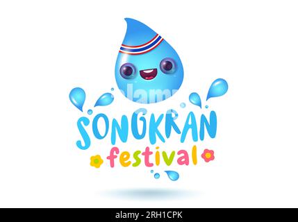 Illustration vectorielle de typographie avec gouttes pour le festival Songkran. Icône vectorielle de lettrage avec des gouttes d'eau pour Songkran. Illustration de Vecteur