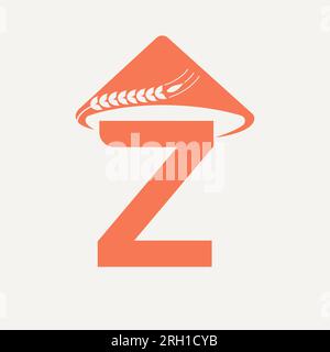 Logo Agriculture lettre Z sur le concept avec icône chapeau fermier. Modèle de logotype agricole Illustration de Vecteur