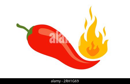 Illustration vectorielle d'un piment épicé avec flamme. Chili rouge de dessin animé en feu pour la cuisine mexicaine ou thaïlandaise. Illustration de Vecteur