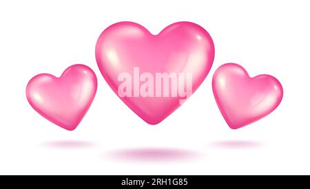 Icône vectorielle de trois coeurs roses pour la Saint-Valentin dans un style 3d réaliste. Bannière réaliste de vecteur avec coeur sur fond blanc. Illustration de Vecteur