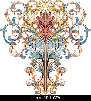 Élément de design floral de style baroque, rose, bleu et jaune multicolore, fleurs d'iris Illustration de Vecteur