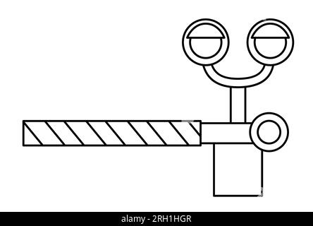 Barrière de chemin de fer noir et blanc vecteur avec feux de circulation. Porte de chemin de fer avec icône de ligne sémaphore. Panneau d'arrêt de voie ferrée ou coloriage isolé sur wh Illustration de Vecteur