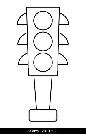 Icône de feux de signalisation Vector noir et blanc. Ligne de signalisation routière clipart. Signal de feu d'arrêt d'autoroute mignon ou page de coloriage isolé sur fond blanc Illustration de Vecteur
