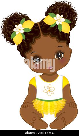 Vector Afro Baby Girl portant une robe jaune à volants Illustration de Vecteur