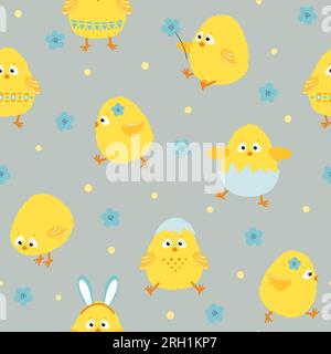 Motif Seamless Easter Chickens. Fond de vecteur avec des poussins mignons. Illustration de Vecteur