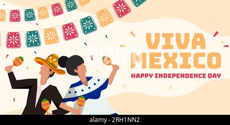 Bannière horizontale viva mexico, jour de l'indépendance du Mexique illustration Illustration de Vecteur