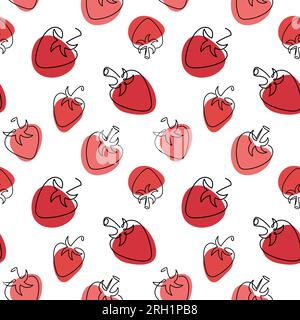 Motif sans couture fraise. Fraise style art ligne simple. Illustration alimentaire créative abstraite dans la conception de minimalisme. Illustration vectorielle dessinée à la main. Illustration de style doodle au trait Illustration de Vecteur