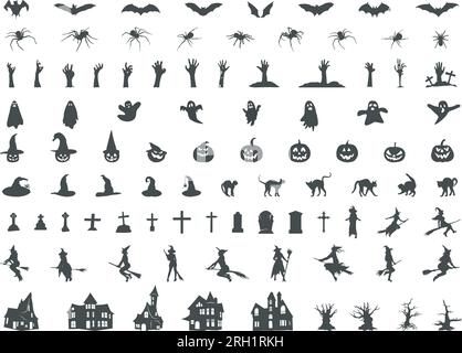 Silhouettes Halloween, paquet Halloween, Collection de silhouettes Halloween, vecteur Halloween, SVG Halloween, jeu d'icônes d'éléments Halloween Illustration de Vecteur