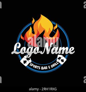 Logo de barbecue grillé vintage, vecteur de barbecue rétro, icône de nourriture de gril de feu et de restaurant, icône de feu rouge Illustration de Vecteur