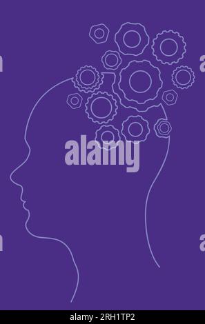 Tête humaine avec l'art de ligne d'engrenages, concept de processus de pensée et fonctionnement du cerveau. Illustration de Vecteur