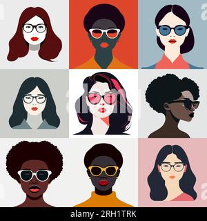 Diverse and Empowered : une collection vectorielle de portraits de femmes Illustration de Vecteur